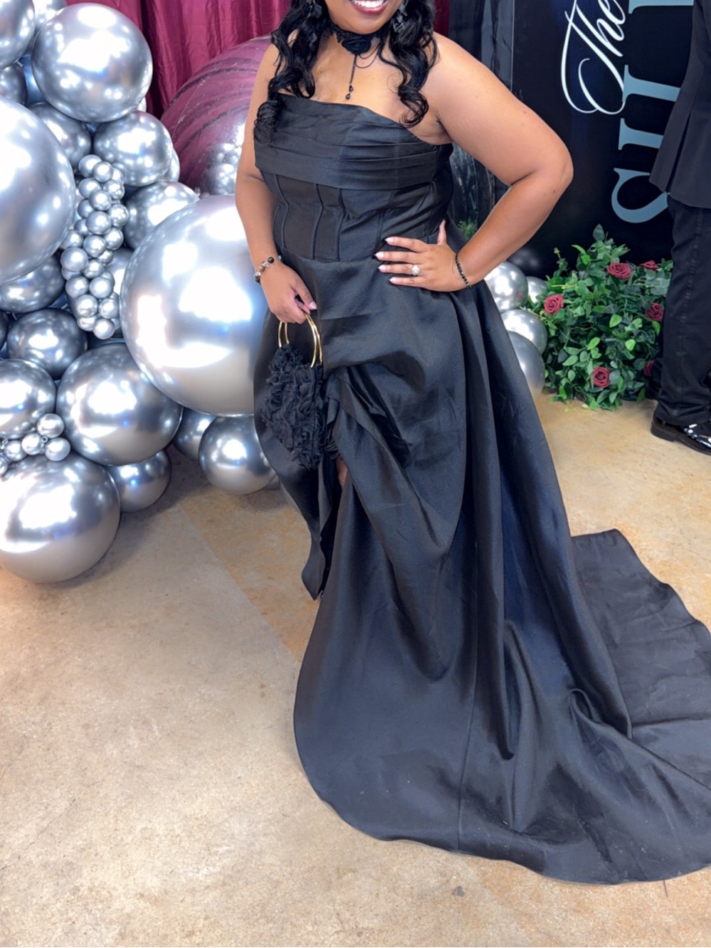 Strapless Black Satin Evening Gown